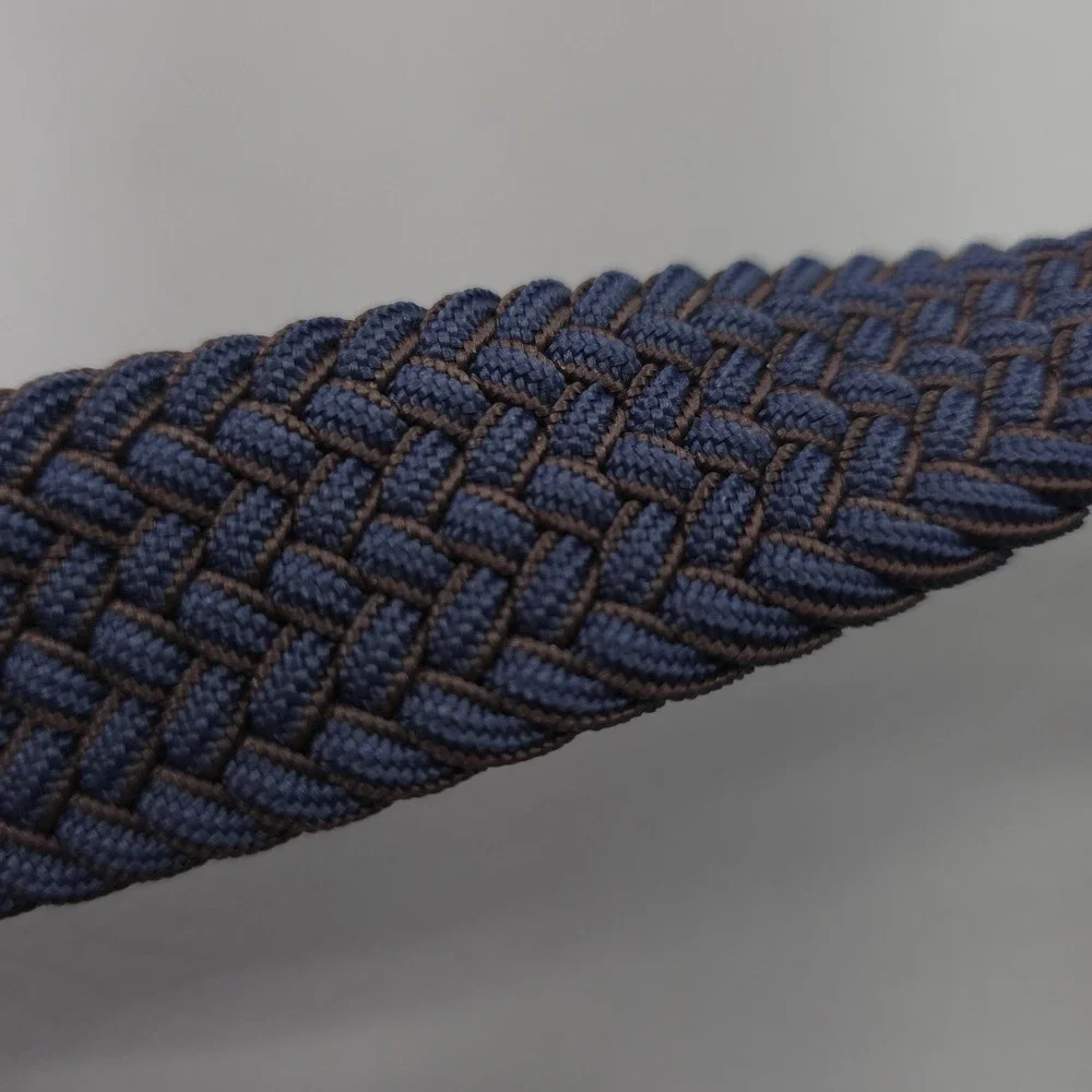 Tommy Bahama Belt Mens 38-42 Blue Braided Stretch Web Leather Trim Silver Buckle